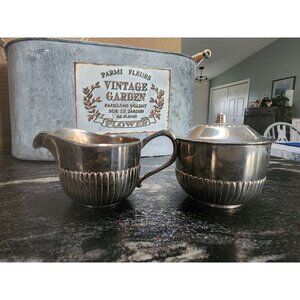 Vintage E.P Antimony Cream and Sugar Set Art Deco Style Silver Plate